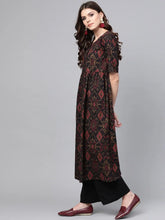 Women Black Maroon Color Cotton Fabric Printed A Line Kurta